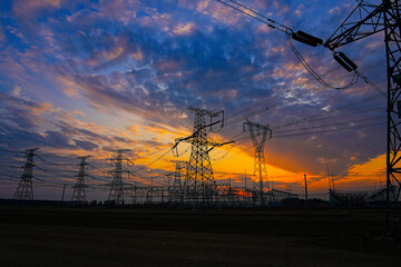 The power supply facilities of contour in the evening