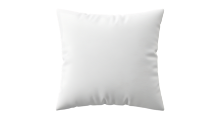 A plain white square cushion with soft folds and creases, isolated on a white or transparent background, cutout, PNG