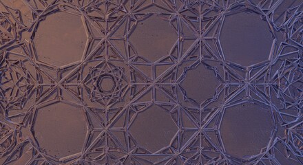 Intricate geometric metallic ceiling pattern, reflecting warm light