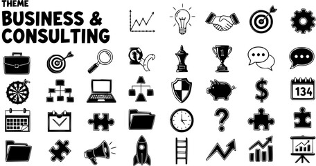 Hand-Drawn Business and Consulting Icons Set: A Collection of Sketchy Doodles for Marketing, Finance, Strategy, and Success Concepts