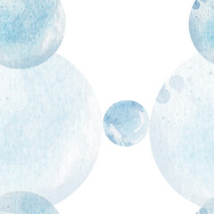 Seamless pattern of Abstract watercolor round background in soft blue tones. Water droplet. Hand drawn texture with smooth gradients and organic shapes.