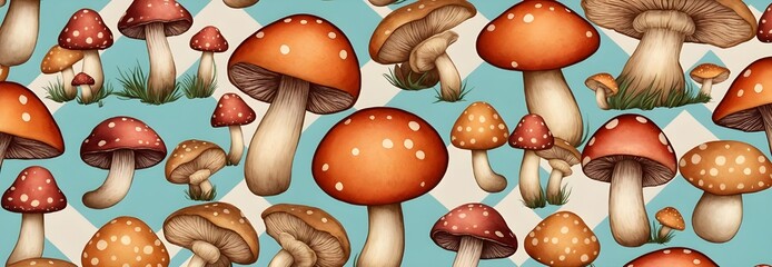 Whimsical mushroom pattern design for unique textiles and magical themed projects, perfect for adding a touch of forest charm to your next creation