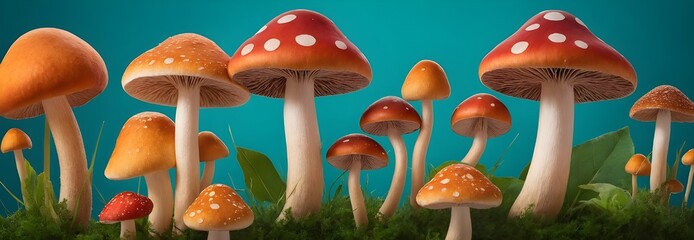 Enchanting mushroom meadow with vibrant colors perfect for whimsical designs and fantasy projects, nature lovers will adore this captivating scene