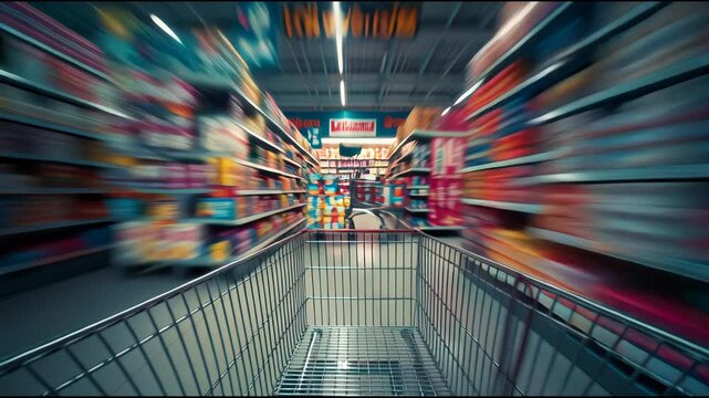 Grocery Shopping Rush: Aisle View with Zoom Effect