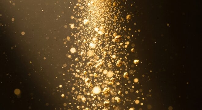 Abstract golden particles exploding upwards in a dark background - Powered by Adobe