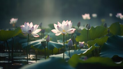 A bunch of pink flowers are in a field