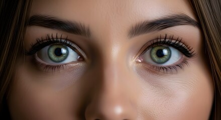 Naklejka premium Close up image of a woman's face featuring her green eyes and long eyelashes