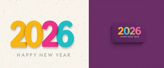 Happy New Year 2026 colorful bold typography design celebration greeting card festive occasion announcement invitation background