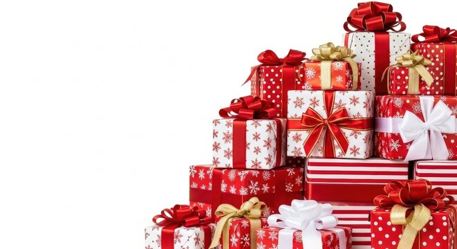 Pile of red and white gift boxes