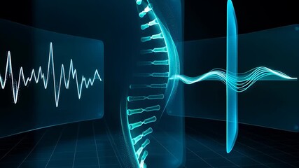 Personal health dashboard visualizes DNA and medical data for proactive wellness monitoring through a futuristic digital interface. - Powered by Adobe
