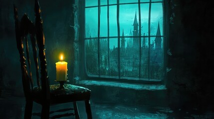 Naklejka premium A candle is lit in a chair in front of a window