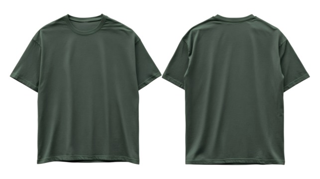 Flat Lay Mockup of an Oversized Forest Green T-Shirt Front and Back View Garment for Apparel Design and Presentation on transparent background
