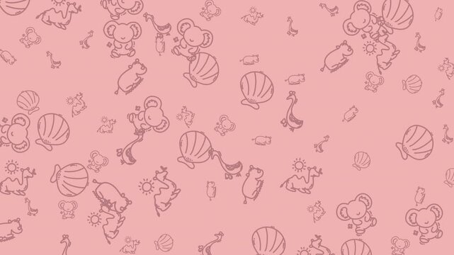 Playful seamless pattern featuring cute animal illustrations on a pink background. Perfect for baby products, children's designs, and backgrounds