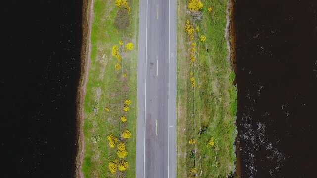 Aerial View of Highway Between Lagoons in Chuy, Rio Grande do Sul, Brazil