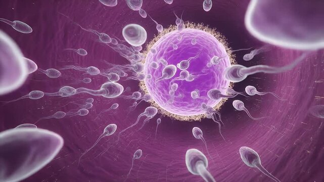 Microscopic View of Fertilization Process Sperm and Egg Cell Fusion.