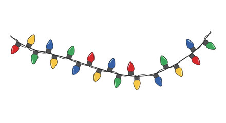 Colorful Christmas string lights hanging on a white background  