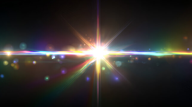 Bright rainbow light with crystal shine, diamond glow, sparkle beam, glitter flash, lens glare, iridescent bokeh, colorful effect, prism overlay and optical magic vector background design - Powered by Adobe