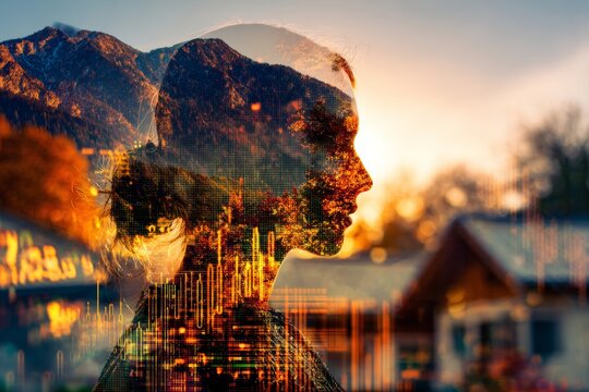 Autumn evening tranquility: a cozy cabin retreat in nature's lap. Revenue trends. Sunset splendor: an invitation to work amidst nature's dramatic display. Analytics dashboard. Data analysis.