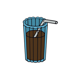 Hand drawn hygge doodle coffee glass with straw icon clipart vector illustration