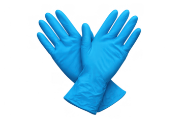 Blue medical gloves creating a protective barrier, symbolizing health, safety, and hygiene on a transparent background