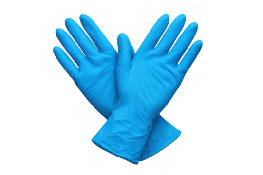 Blue medical gloves creating a protective barrier, symbolizing health, safety, and hygiene on a transparent background