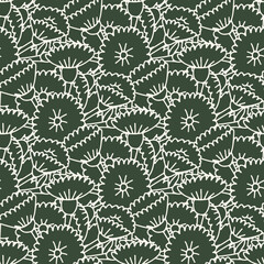 Seamless pattern with green and white canary islands flowers tree sonchus