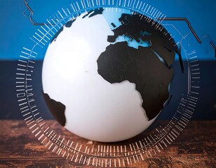 A globe centered with focus on Africa, framed by a digital overlay against a textured background