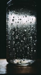 lucid. A refreshing glass of water with condensation, highlighting simplicity and purity. bar promotions, beverage menus, designed for product packaging and bar promotions, used by data analysts.