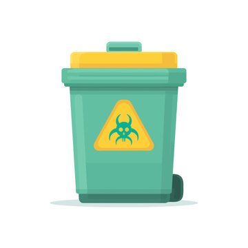 Green medical waste disposal bin with biohazard symbol