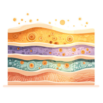 Illustration of skin cell layers in colorful and detailed section