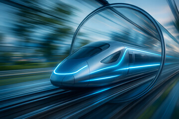 Futuristic Maglev Train Inside Glass Vacuum Tube