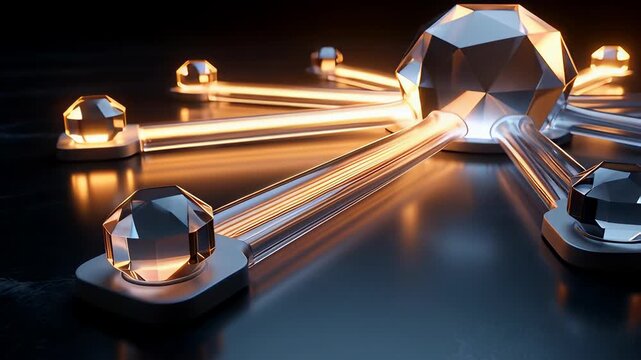 Subscription economy model concept with a central hub connecting to nodes, an abstract visualization of business network technology and data flow.