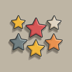 Six colorful stars arranged on a neutral background