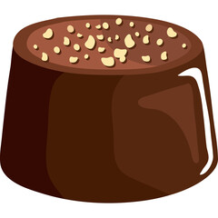 Delicious Dark Chocolate Candy with Crushed Nut Topping and Glossy Finish on a Transparent Background