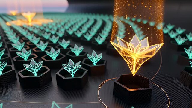 Futuristic Talent Acquisition animation highlights a unique golden candidate from a crowd, representing recruitment, human resources, and business growth.