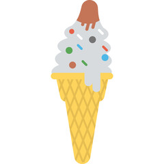 Delicious Vanilla Soft Serve Ice Cream Cone with Rainbow Sprinkles Melting on a Transparent Background