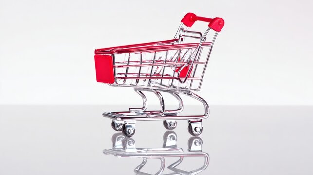 carrier. Isolated shopping cart with metallic sheen against a softly blurred white backdrop. pitch deck slides, case study pages, designed for enterprise HRIS and productivity software interfaces.
