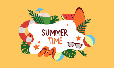 Hello Summer Poster or Banner template, Summer template featuring a tropical beach scene. Product display,Tropical summer scene,Perfect for promoting