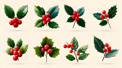 Holly berry set, Chritmas logo wirh holly berries Stock Vector