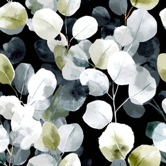 Naklejka premium Eucalyptus leaf seamless pattern. Botanical abstract texture. Herb ornament for wedding invitation, floral background.