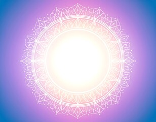 A glowing circular design with intricate white filigree against a gradient background