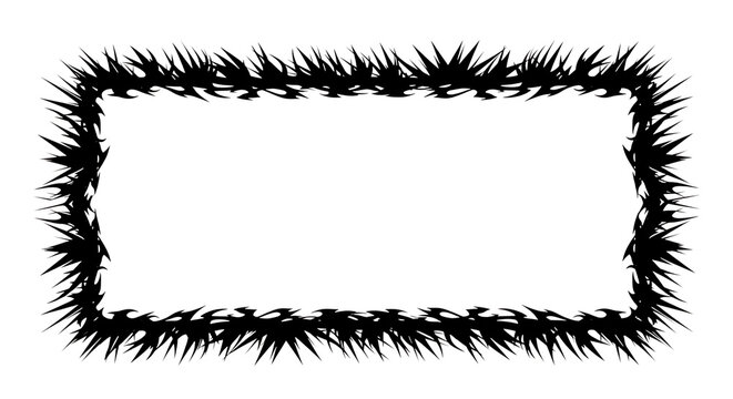Ornate white rectangular frame, with jagged spiky edges and wavy inner detail, isolated on white or transparent background. PNG