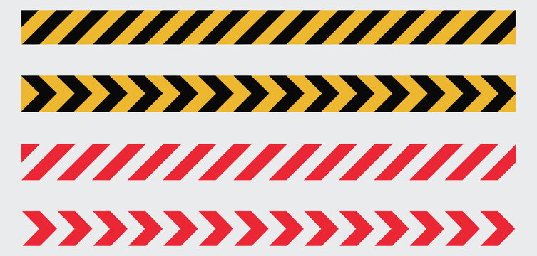 Barricade Tape Caution Stripes &ndash; Red-White and Black-Yellow Diagonal Warning Pattern, Seamless Repeatable Hazard Tape Illustration, Construction Safety Vector Design