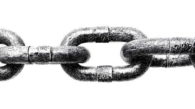 Old chain with retro stipple photocopy texture effect. Grunge black design element for punk, rock, zine and underground style projects. Modern vector illustration isolated on white background