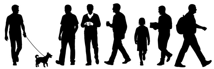 Silhouettes of People Walking Diverse Crowd Illustration