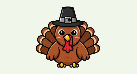 Thanksgiving Turkey Wearing Pilgrim Hat Cartoon Illustration