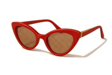 Red cat eye sunglasses displaying a retro fashion trend with brown lenses, elegant eyewear accessory on transparent background