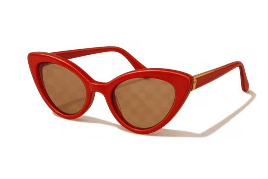 Red cat eye sunglasses displaying a retro fashion trend with brown lenses, elegant eyewear accessory on transparent background