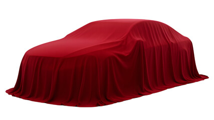 Luxury car draped in flowing red velvet cover, dramatic and elegant, isolated on transparent background

