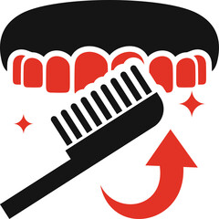 Dental Hygiene Icon Representing Brushing Teeth With Toothbrush And Toothpaste Showing Sparkles For Cleanliness And Health In Red And Black Colors With Transparent Background